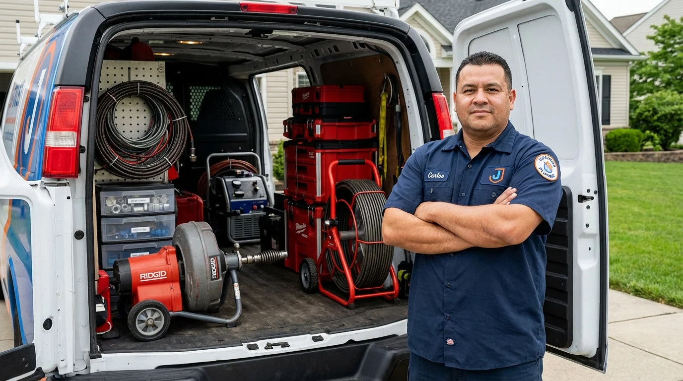 Professional drain cleaning equipment and Johns Plumbing LLC plumber in Avon