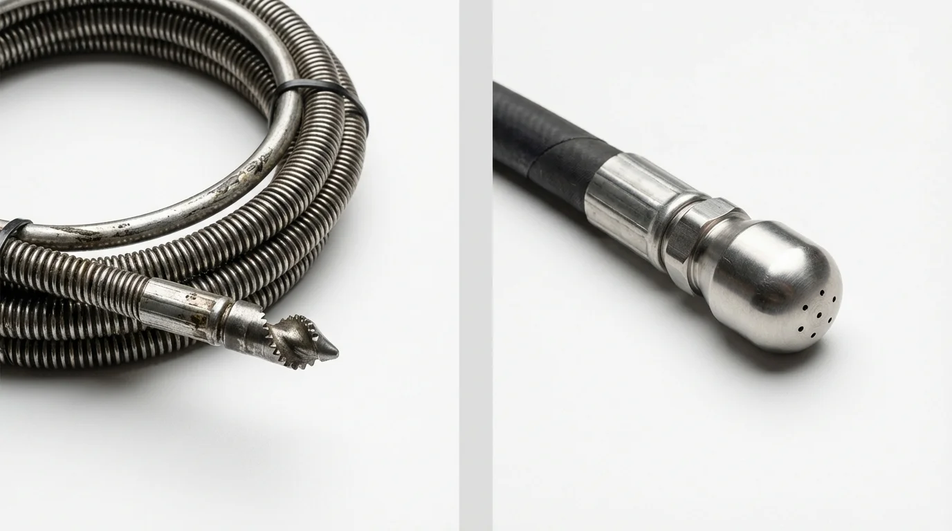 Drain snake cable and hydro jetting nozzle used for drain cleaning in Avon, MN