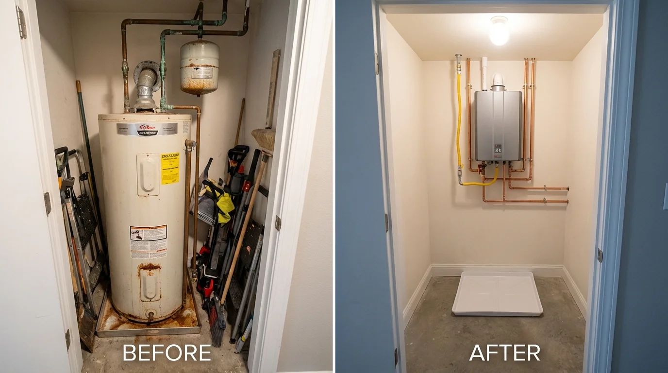 Tank water heater versus wall-mounted tankless unit comparison for Avon, MN homeowners